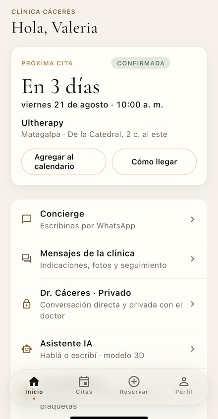 Pantalla de inicio de la app: tu próxima cita